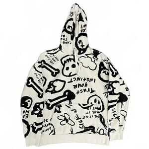 Empyre Cream White & Black Bones & Skull AOP Graphic Men's Sz M Pullover Hoodie